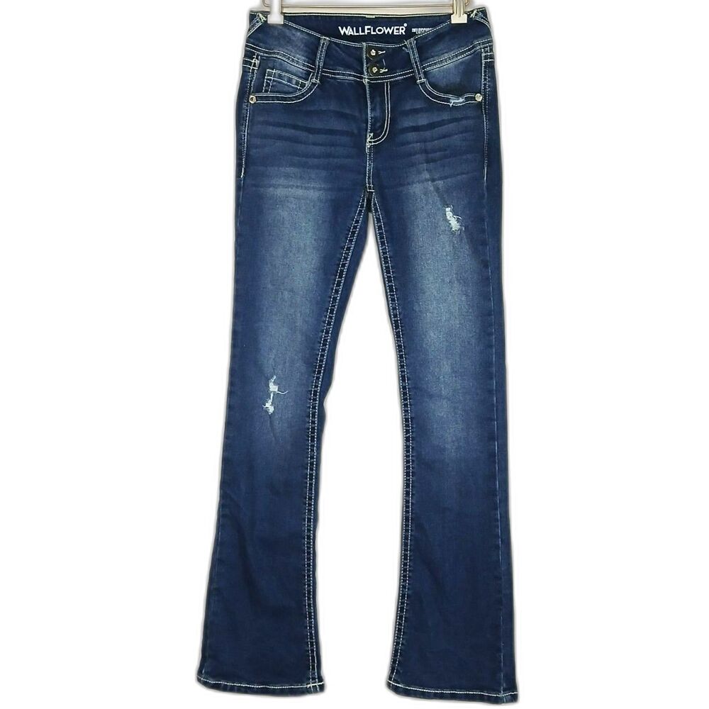 Wallflower Luscious Curvy Rhinestone Bootcut Jeans Dark Wash Glam 1 Y2K Western